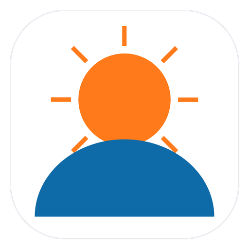 Logo Clima Para Amanha, sol laranja e arco azul